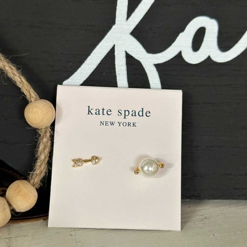 Kate Spade Gold Crystal Faux Pearl Arrow Earrings